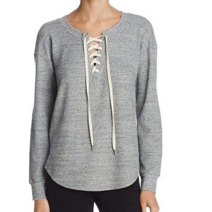 Splendid Thermal Waffle Knit Lace-up Top Shirt Heather Gray Size Small EUC